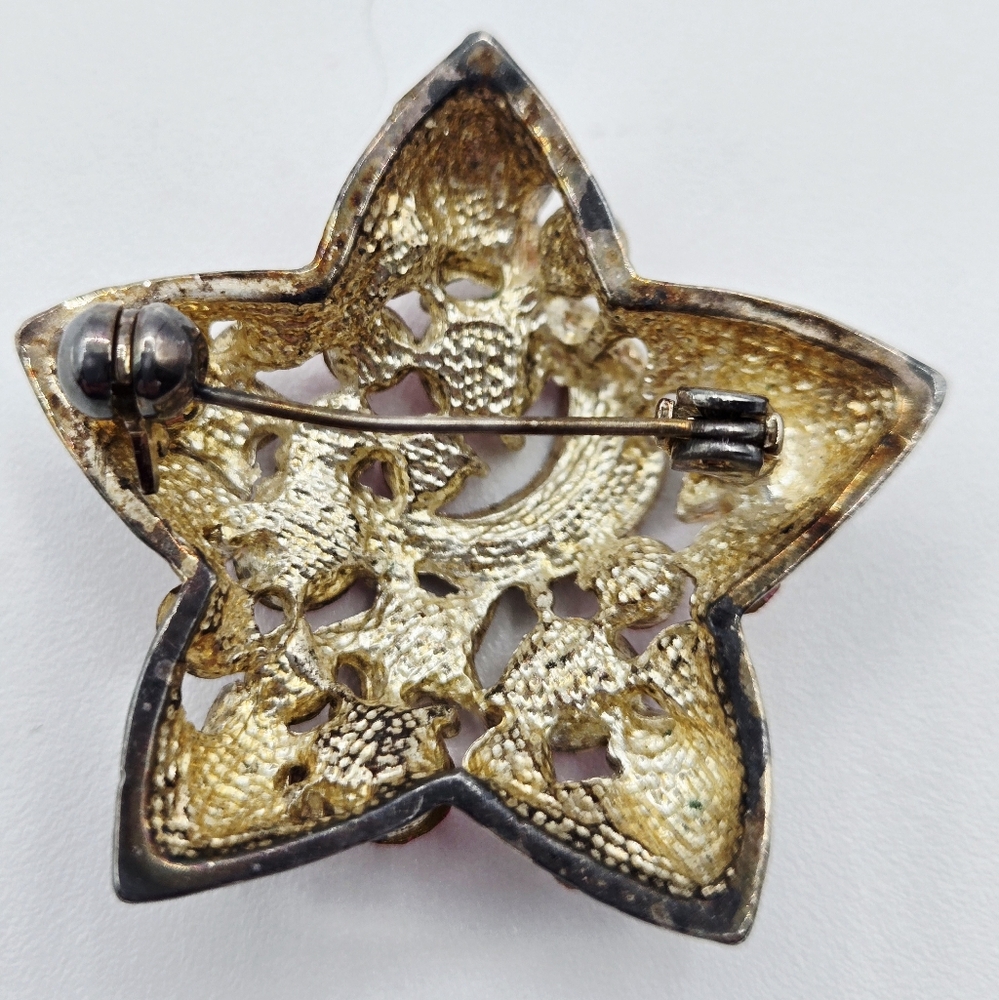 VINTAGE Star Brooch Auro Borealis Moon Stars In Pink Crystals - Picture 5 of 10